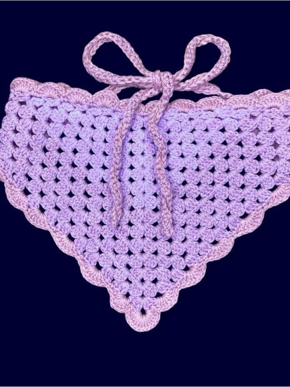 Vintage Handmade Pink Purple Crochet Hippie Head Scarf Bandana